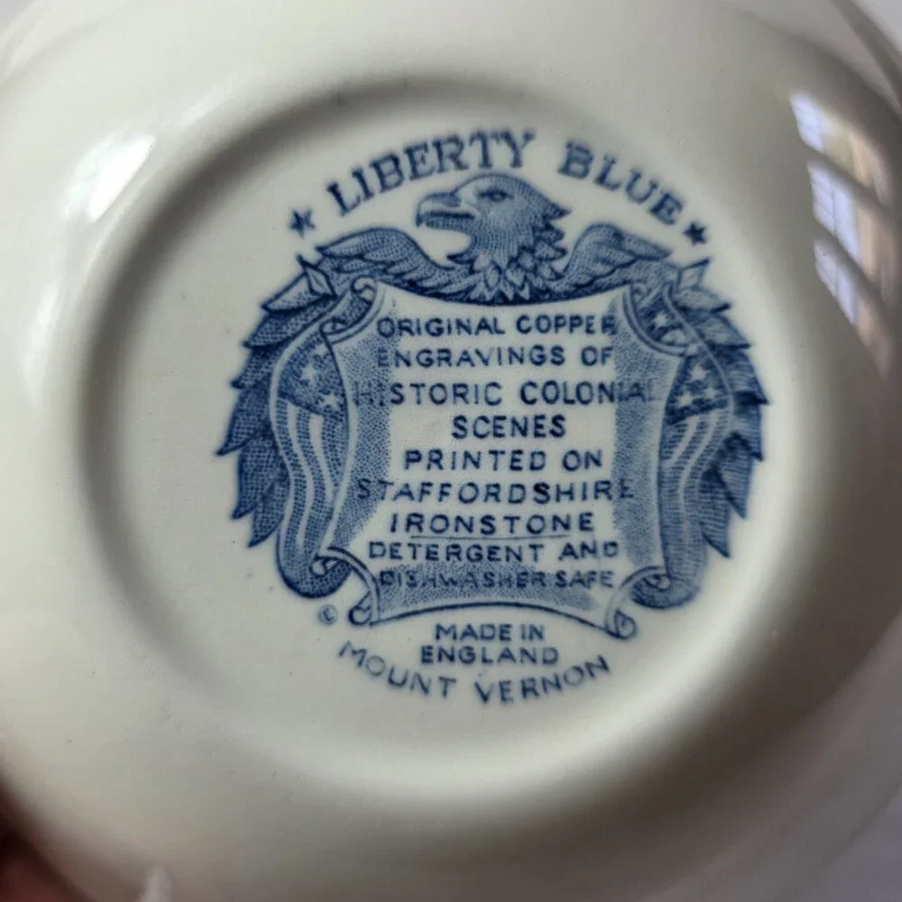 Staffordshire Liberty Blue Coupe Soup Bowl Blue White Design Mount Vernon